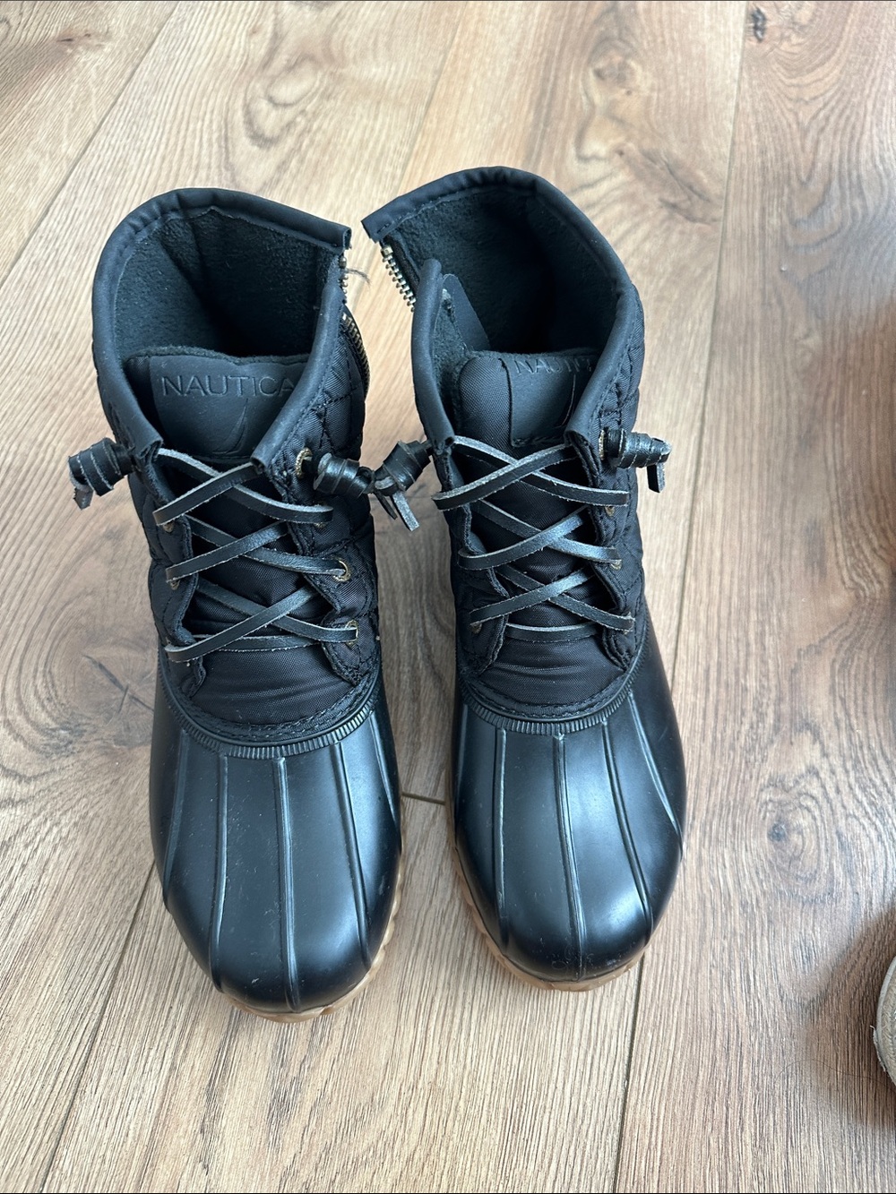 Nautica Black Waterproof Lace-Up Duck Boots